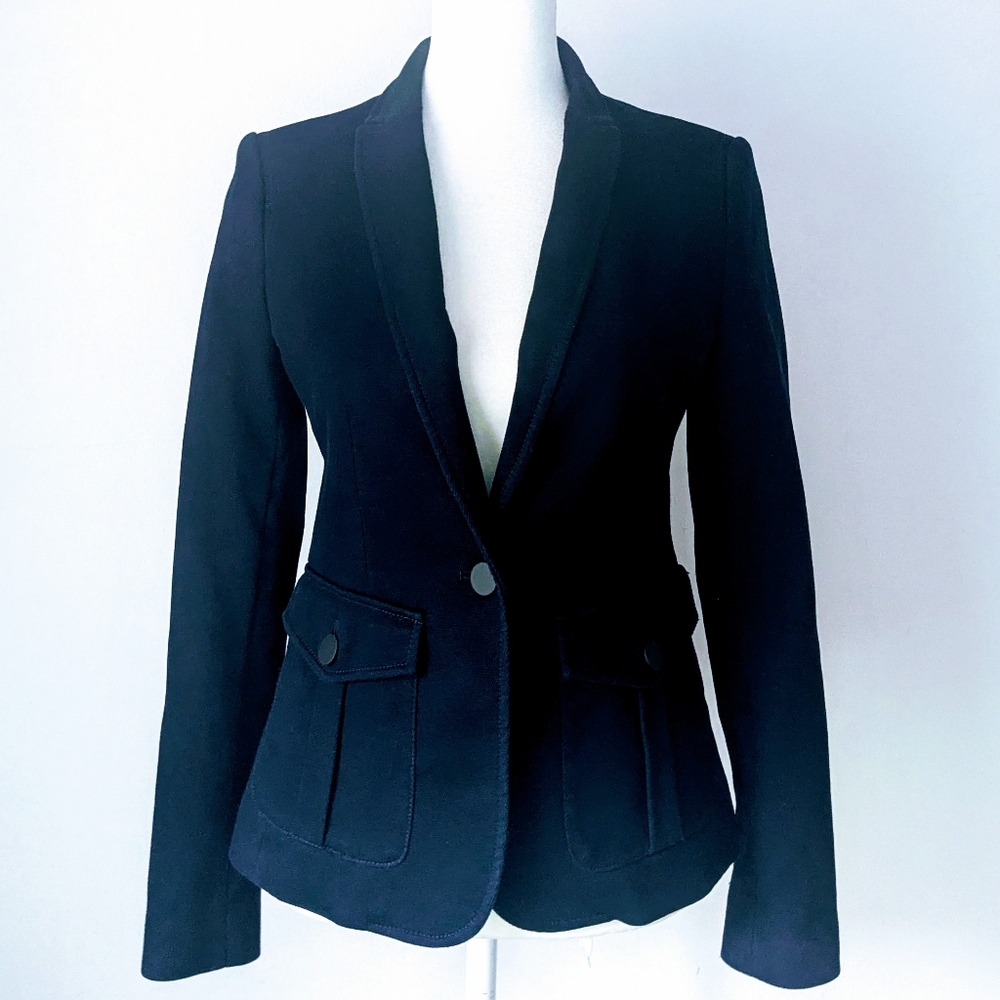 Banana Republic Women's Cotton Blend Single Button Navy Stretch Blazer Sz 0